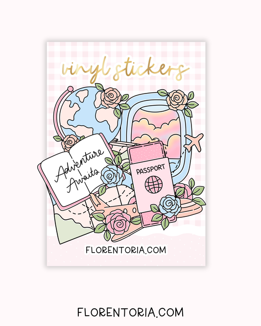 Adventure Awaits Set Of 8 Vinyl Stickers